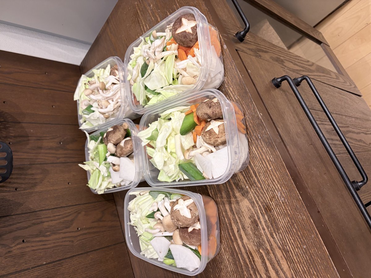 冷凍作り置き鍋の仕込み。野菜5食分のタッパー