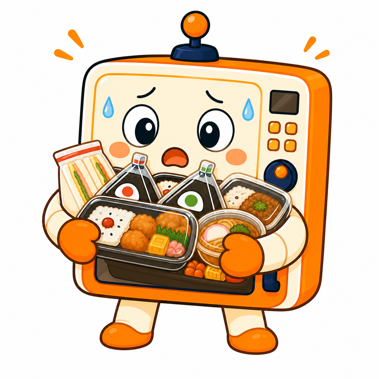 コンビニ弁当を抱えるレンチンくん